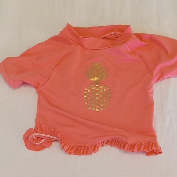 Lily & Dan Girl's Size Medium Orange Swim Top with Gold Pineapple. Bight, Summer - Picture 1 of 6